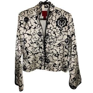 JS Collections Button Down Blazer Black White Floral Party Work Going Out